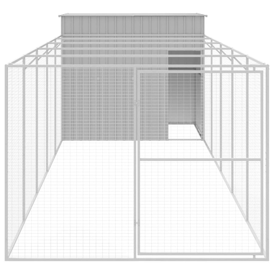 Hondenhok met ren 214x661x181 cm staal lichtgrijs 214 x 661 x 181 cm Lichtgrijs