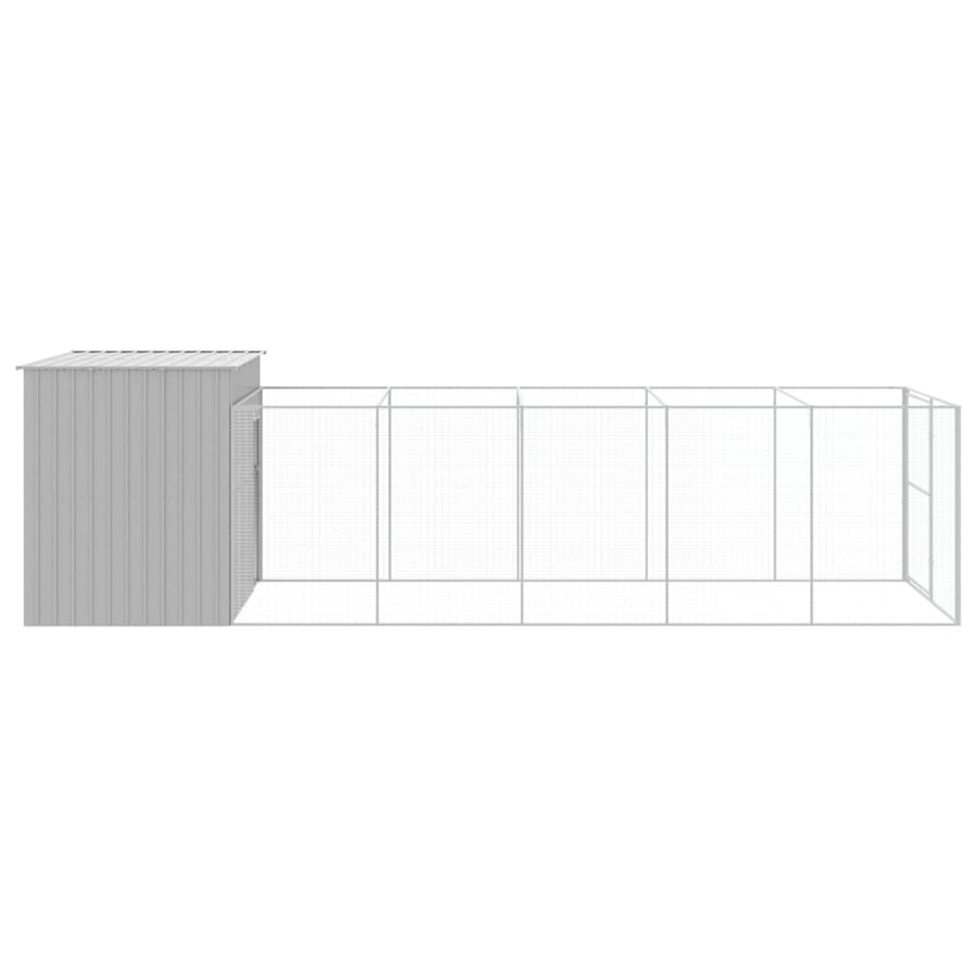 Hondenhok met ren 214x661x181 cm staal lichtgrijs 214 x 661 x 181 cm Lichtgrijs