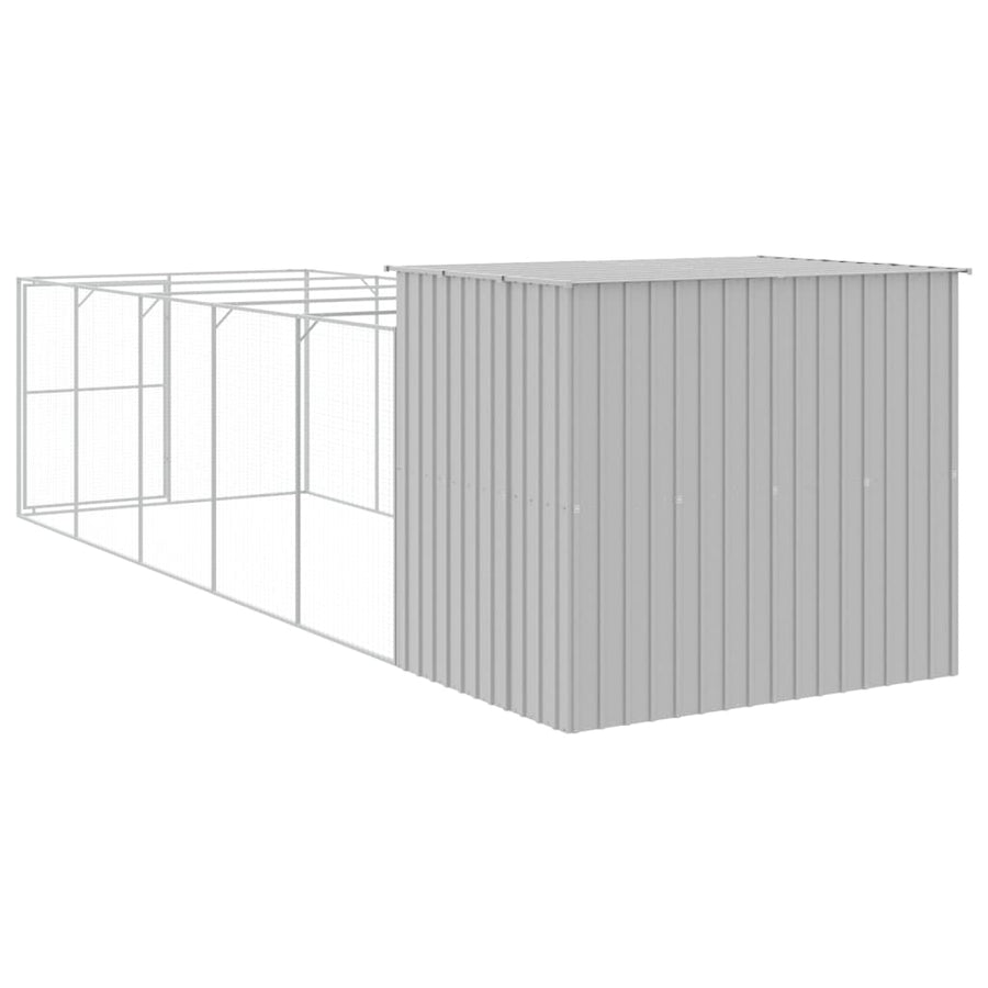 Hondenhok met ren 214x661x181 cm staal lichtgrijs 214 x 661 x 181 cm Lichtgrijs