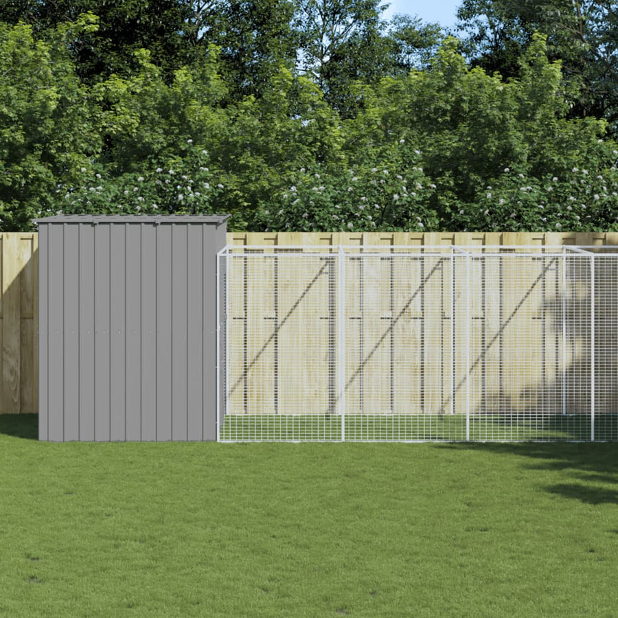Hondenhok met ren 214x661x181 cm staal lichtgrijs 214 x 661 x 181 cm Lichtgrijs