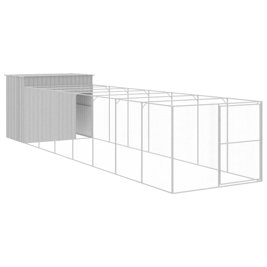 Hondenhok met ren 214x865x181 cm staal lichtgrijs 214 x 865 x 181 cm Lichtgrijs