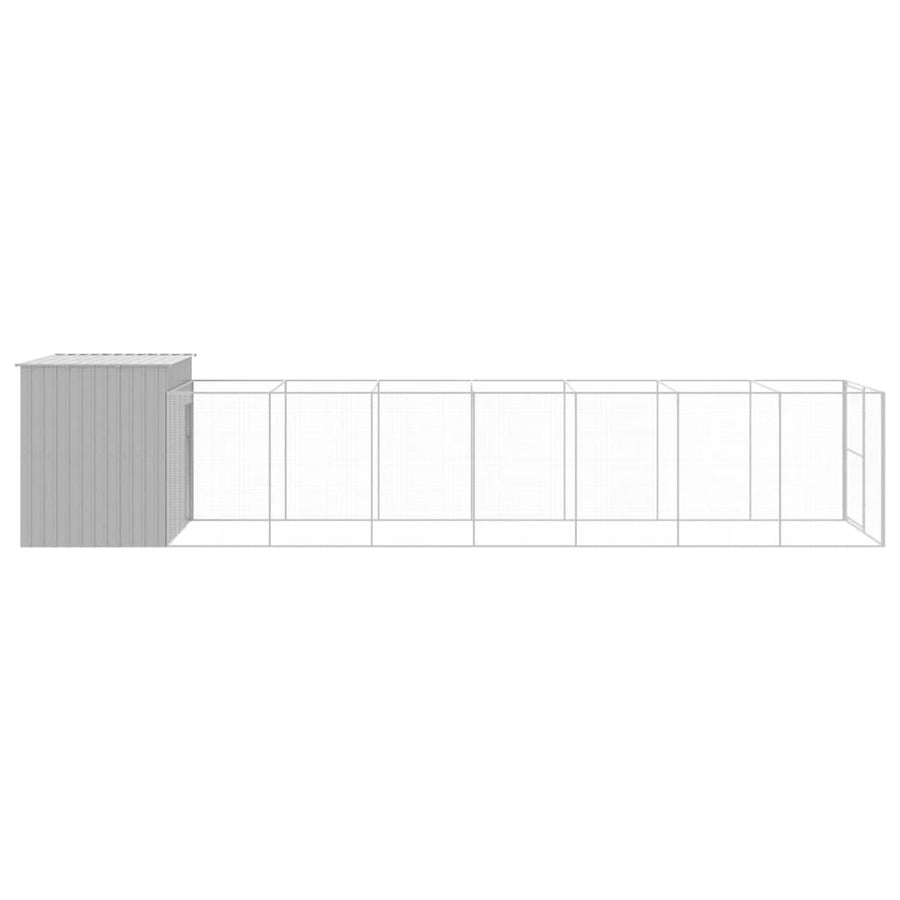Hondenhok met ren 214x865x181 cm staal lichtgrijs 214 x 865 x 181 cm Lichtgrijs