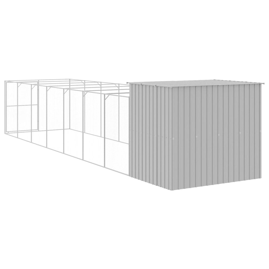 Hondenhok met ren 214x865x181 cm staal lichtgrijs 214 x 865 x 181 cm Lichtgrijs