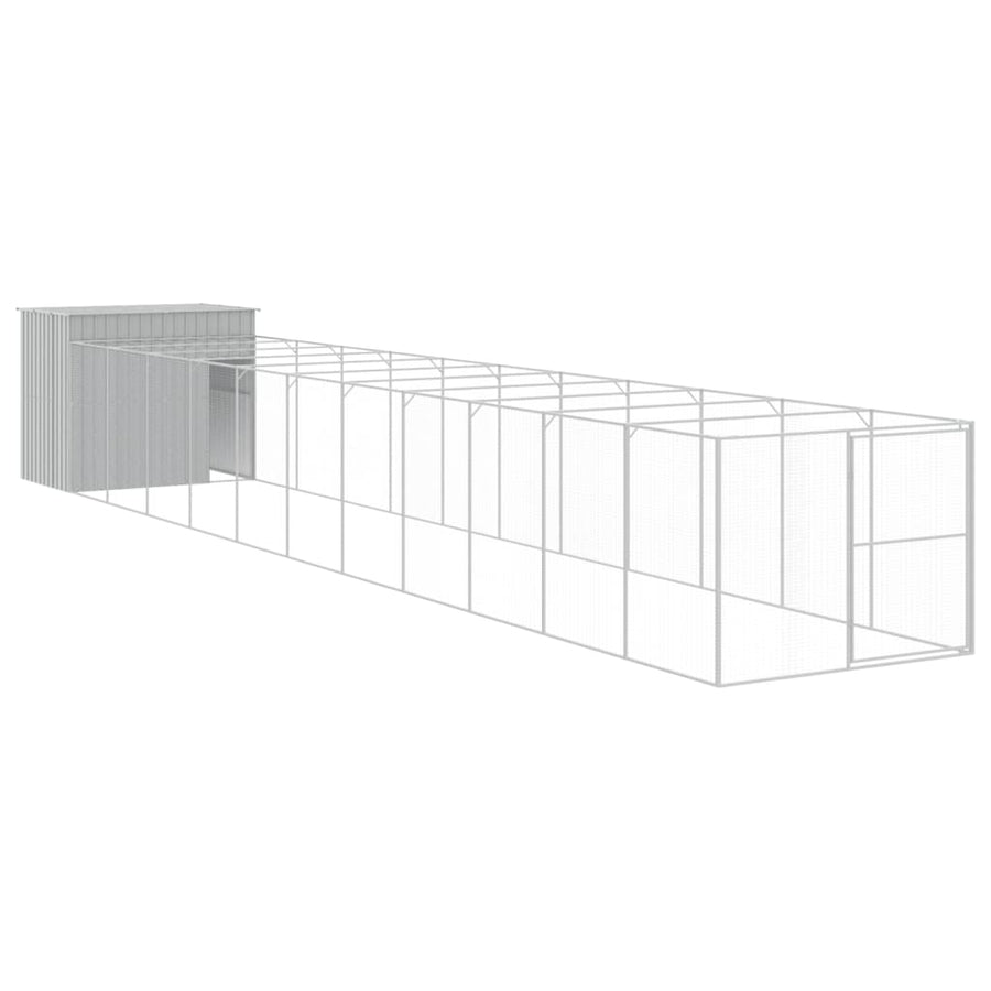 Hondenhok met ren 214x1273x181 cm staal lichtgrijs 214 x 1273 x 181 cm Lichtgrijs