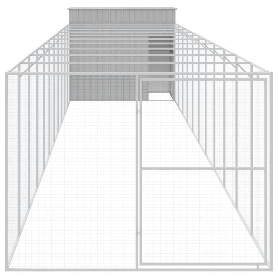 Hondenhok met ren 214x1273x181 cm staal lichtgrijs 214 x 1273 x 181 cm Lichtgrijs