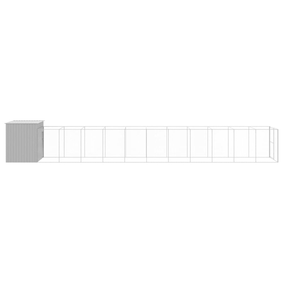 Hondenhok met ren 214x1273x181 cm staal lichtgrijs 214 x 1273 x 181 cm Lichtgrijs