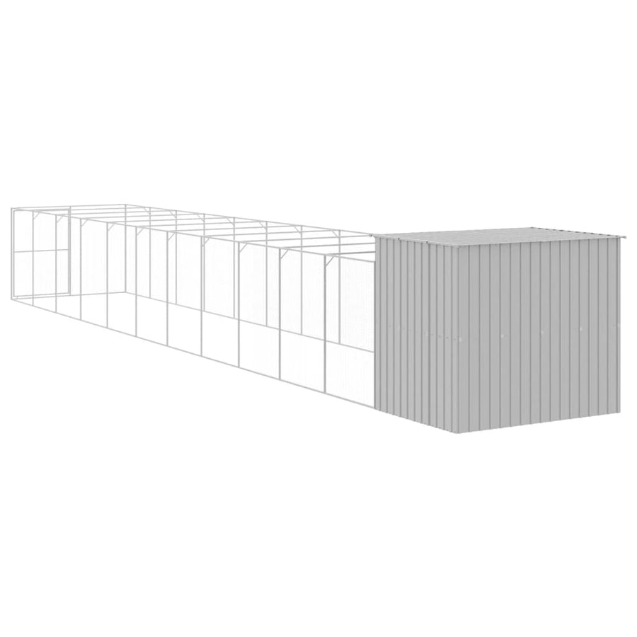 Hondenhok met ren 214x1273x181 cm staal lichtgrijs 214 x 1273 x 181 cm Lichtgrijs