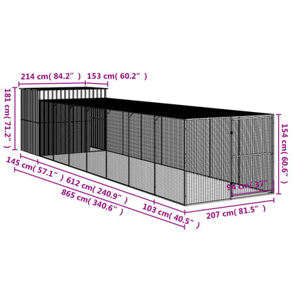 Hondenhok met ren 214x865x181 cm gegalvaniseerd staal antraciet 214 x 865 x 181 cm Antraciet
