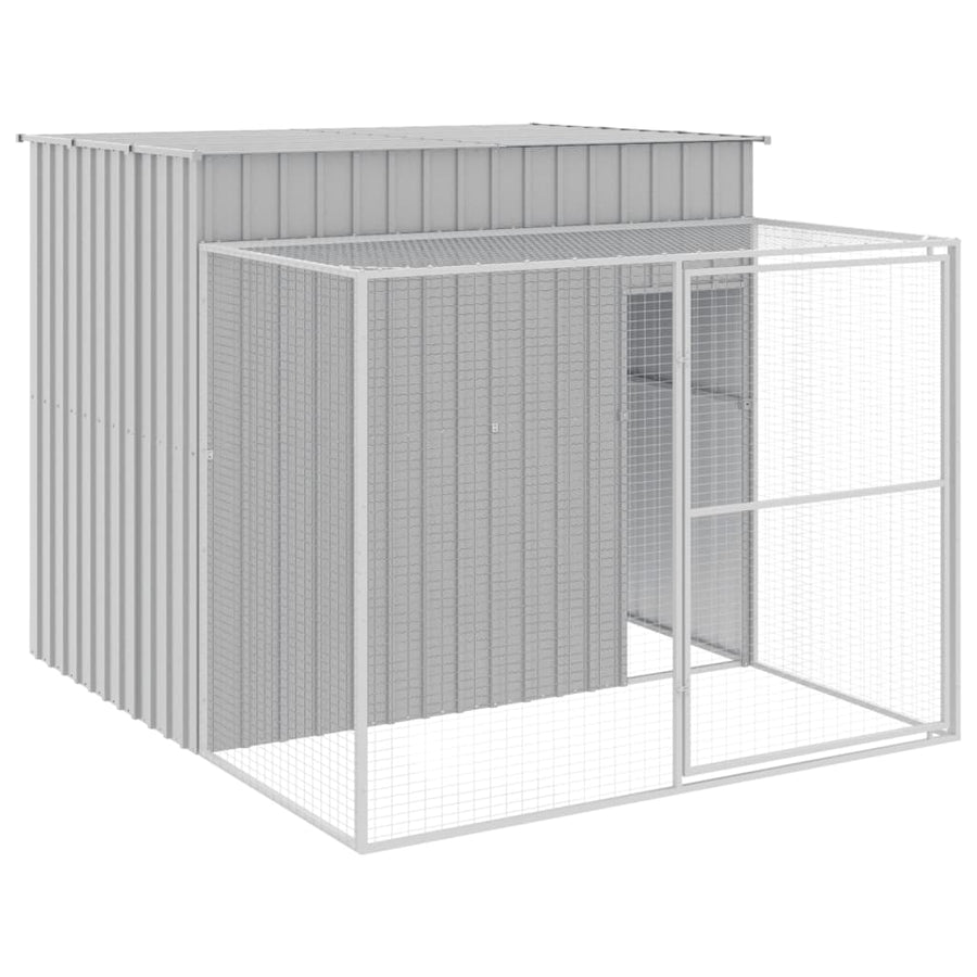 Hondenhok met ren 214x253x181 cm staal lichtgrijs 214 x 253 x 181 cm Lichtgrijs