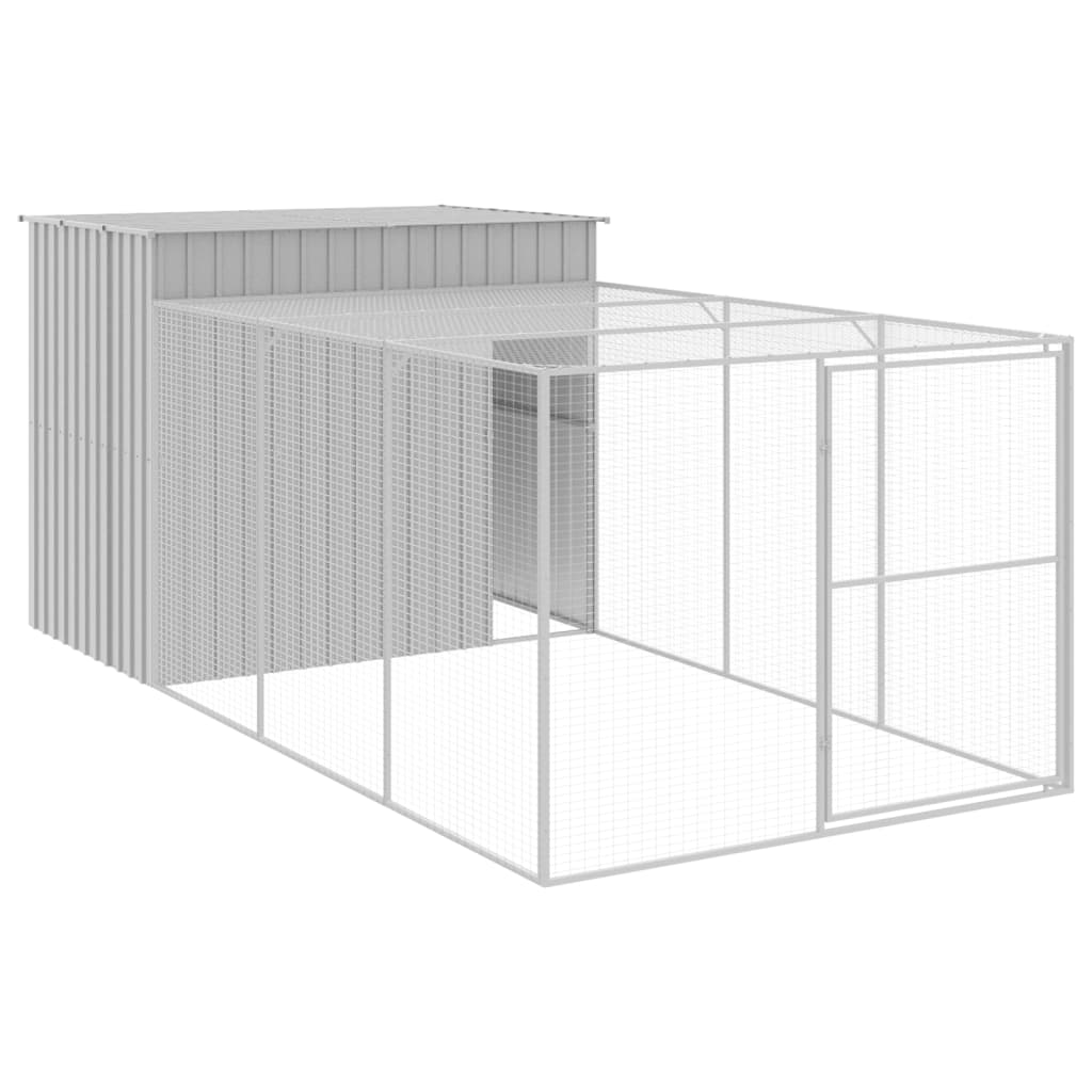 Hondenhok met ren 214x457x181 cm staal lichtgrijs 214 x 457 x 181 cm Lichtgrijs