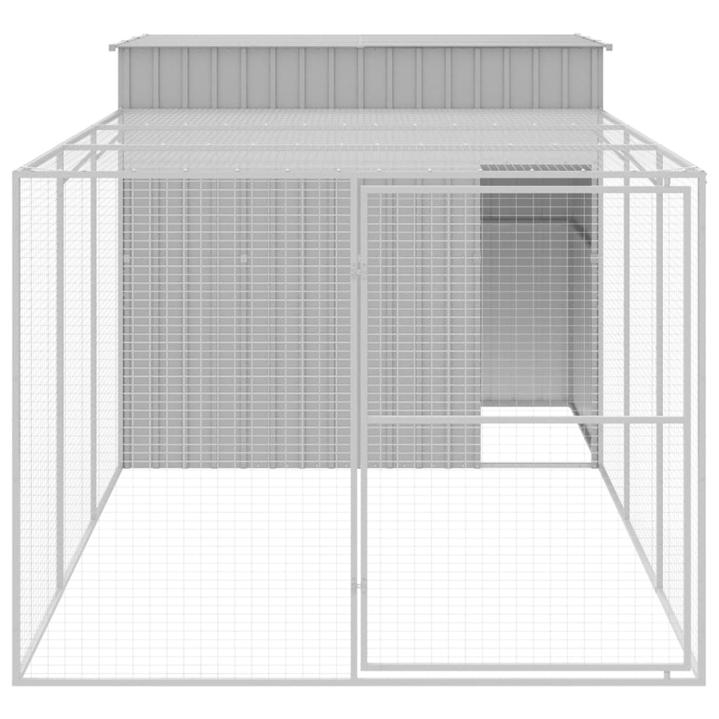 Hondenhok met ren 214x457x181 cm staal lichtgrijs 214 x 457 x 181 cm Lichtgrijs