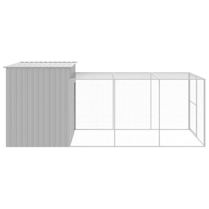 Hondenhok met ren 214x457x181 cm staal lichtgrijs 214 x 457 x 181 cm Lichtgrijs