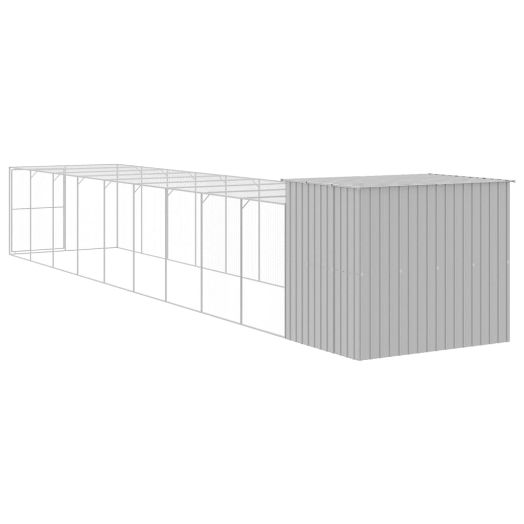 Hondenhok met ren 214x1069x181 cm staal lichtgrijs 214 x 1069 x 181 cm Lichtgrijs
