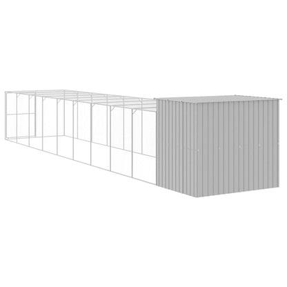 Hondenhok met ren 214x1069x181 cm staal lichtgrijs 214 x 1069 x 181 cm Lichtgrijs