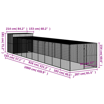 Hondenhok met ren 214x1069x181 cm staal lichtgrijs 214 x 1069 x 181 cm Lichtgrijs