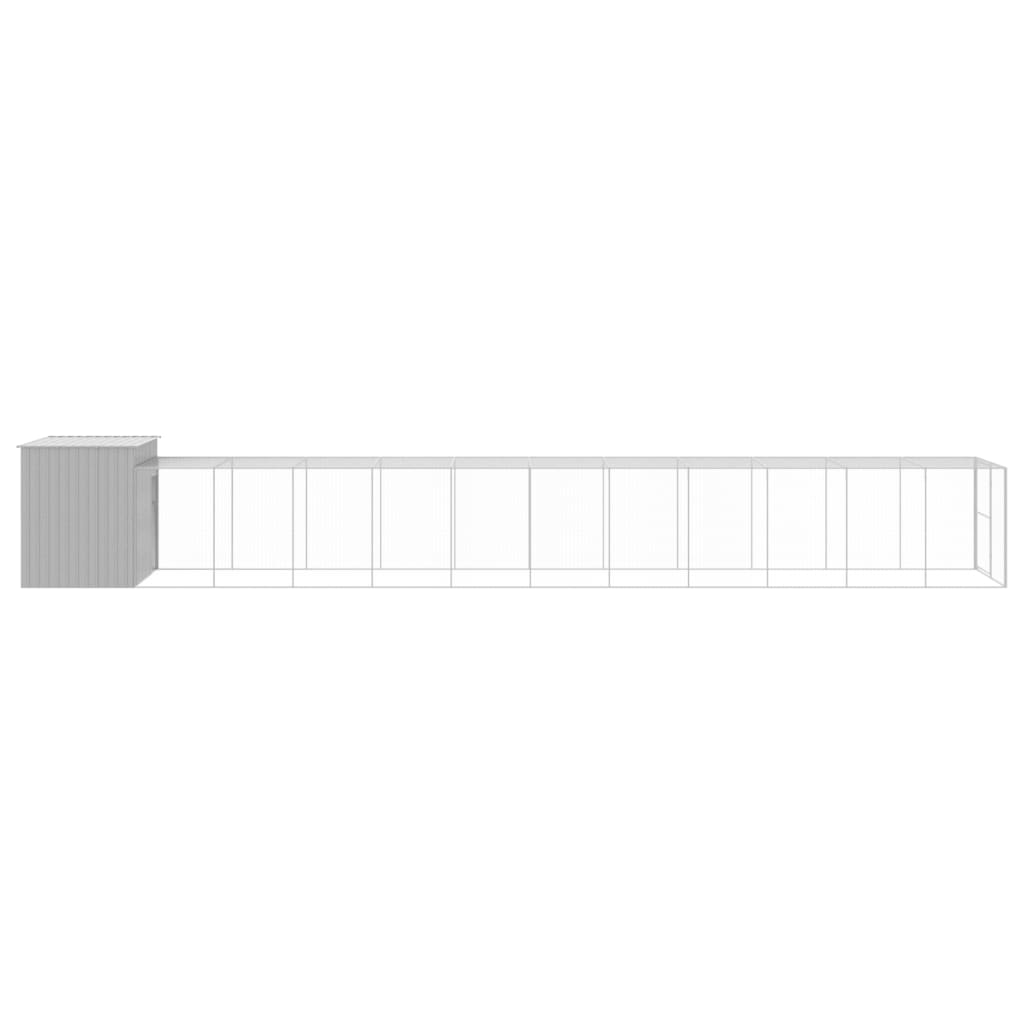 Hondenhok met ren 214x1273x181 cm staal lichtgrijs 214 x 1273 x 181 cm Lichtgrijs
