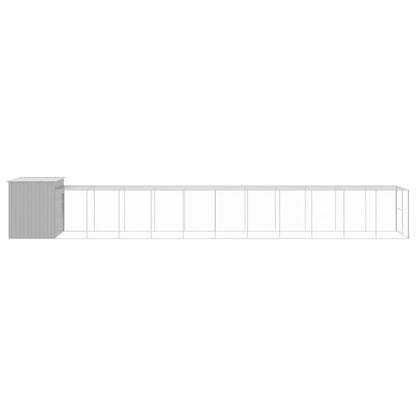 Hondenhok met ren 214x1273x181 cm staal lichtgrijs 214 x 1273 x 181 cm Lichtgrijs