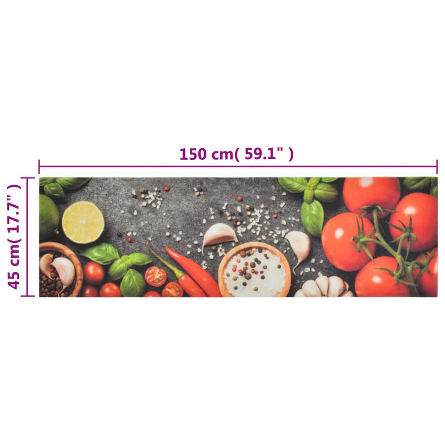 Keukenmat Wasbaar Groenteprint Fluweel 45 x 150 cm Grijs en rood