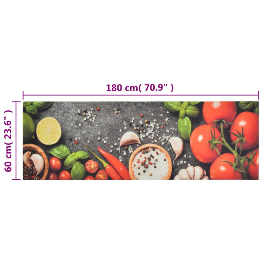 Keukenmat Wasbaar Groenteprint Fluweel 60 x 180 cm Grijs en rood