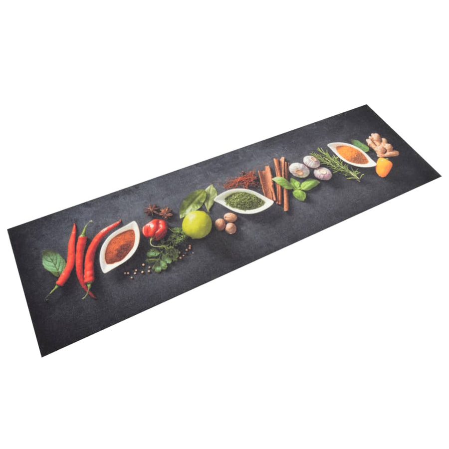 Keukenmat Wasbaar Kruidenprint Fluweel 45 x 150 cm Donkergrijs