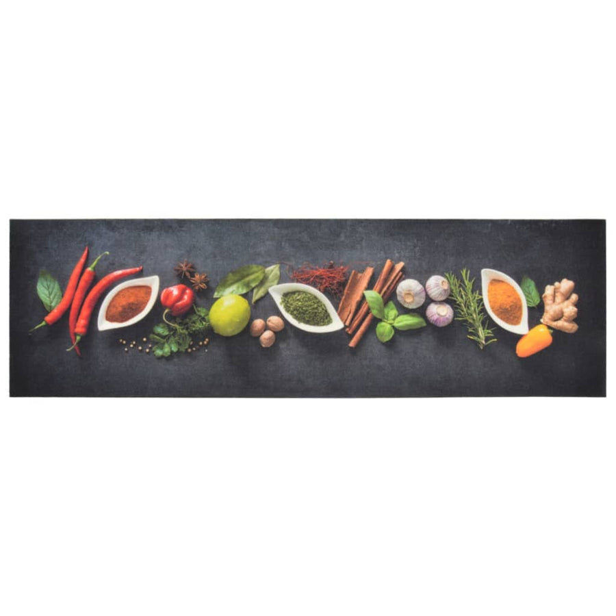Keukenmat Wasbaar Kruidenprint Fluweel 45 x 150 cm Donkergrijs