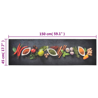 Keukenmat Wasbaar Kruidenprint Fluweel 45 x 150 cm Donkergrijs