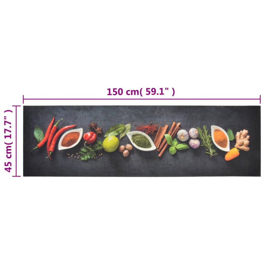 Keukenmat Wasbaar Kruidenprint Fluweel 45 x 150 cm Donkergrijs