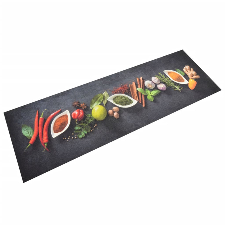 Keukenmat Wasbaar Kruidenprint Fluweel 60 x 180 cm Donkergrijs