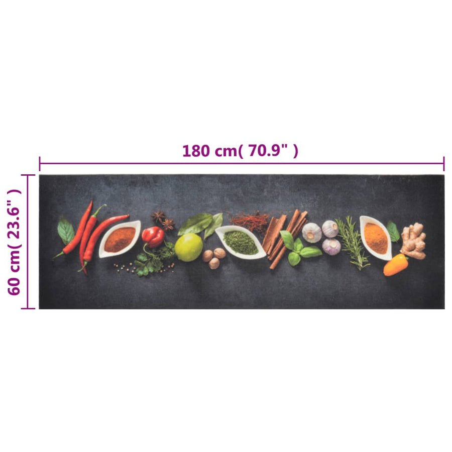 Keukenmat Wasbaar Kruidenprint Fluweel 60 x 180 cm Donkergrijs