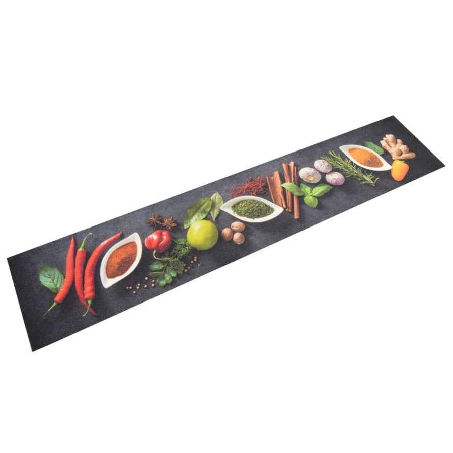 Keukenmat Wasbaar Kruidenprint Fluweel 60 x 300 cm Donkergrijs