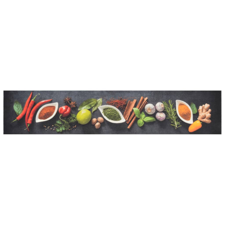 Keukenmat Wasbaar Kruidenprint Fluweel 60 x 300 cm Donkergrijs