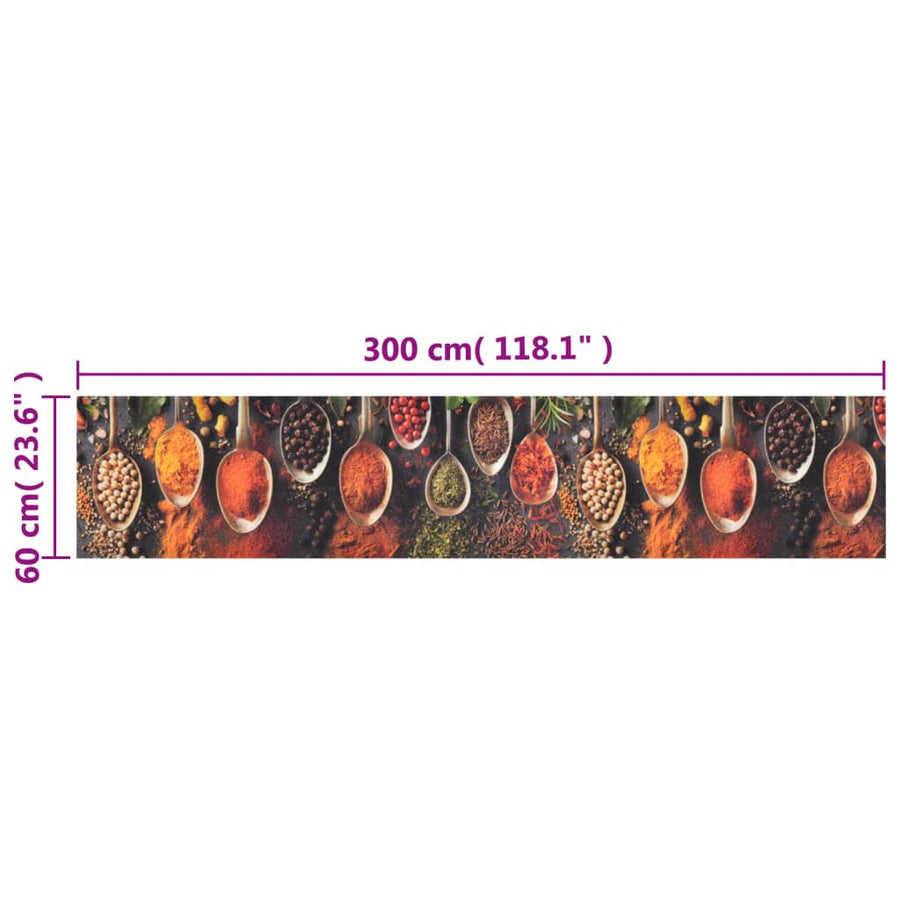 Keukenmat Wasbaar Lepel- En Kruidenprint Fluweel 60 x 300 cm Zwart en rood