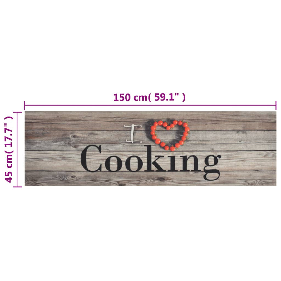 Keukenmat wasbaar cooking-print 45x150 cm fluweel grijs