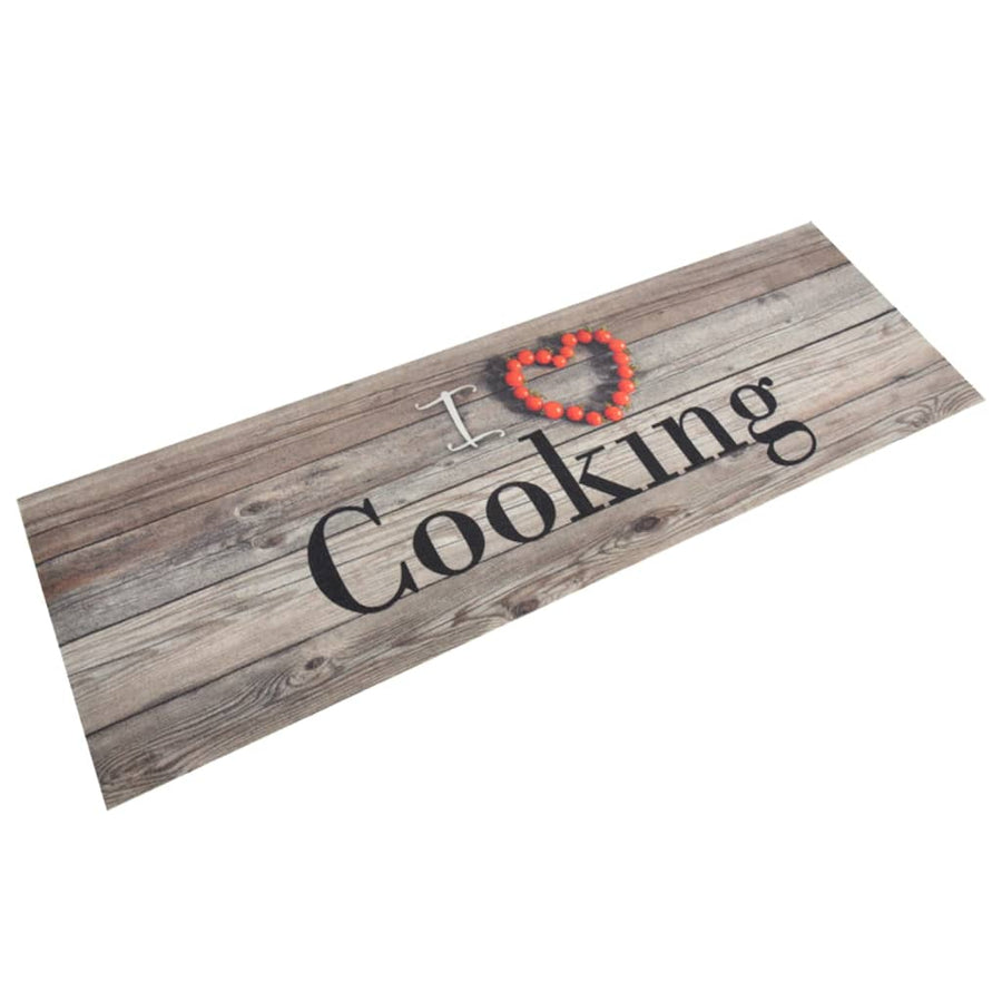 Keukenmat Wasbaar Cooking-Print Fluweel Grijs 60 x 180 cm Hout