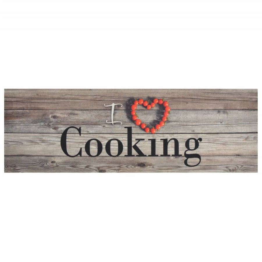 Keukenmat Wasbaar Cooking-Print Fluweel Grijs 60 x 180 cm Hout