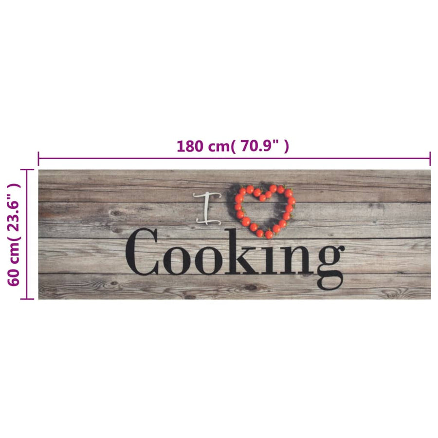 Keukenmat Wasbaar Cooking-Print Fluweel Grijs 60 x 180 cm Hout