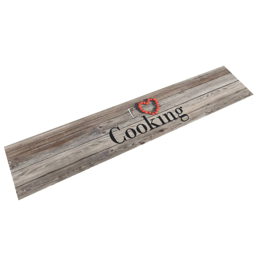 Keukenmat Wasbaar Cooking-Print Fluweel Grijs 60 x 300 cm Hout
