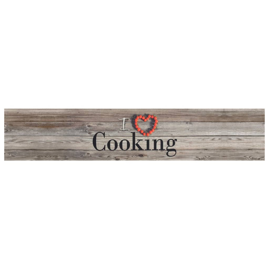 Keukenmat Wasbaar Cooking-Print Fluweel Grijs 60 x 300 cm Hout