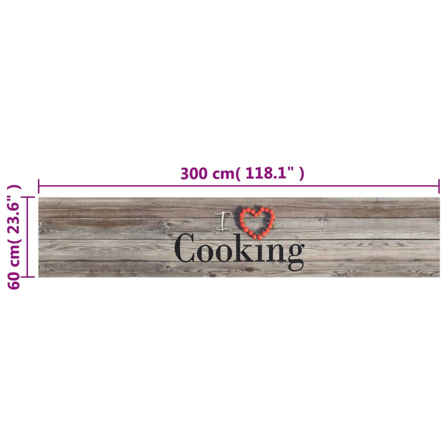 Keukenmat Wasbaar Cooking-Print Fluweel Grijs 60 x 300 cm Hout