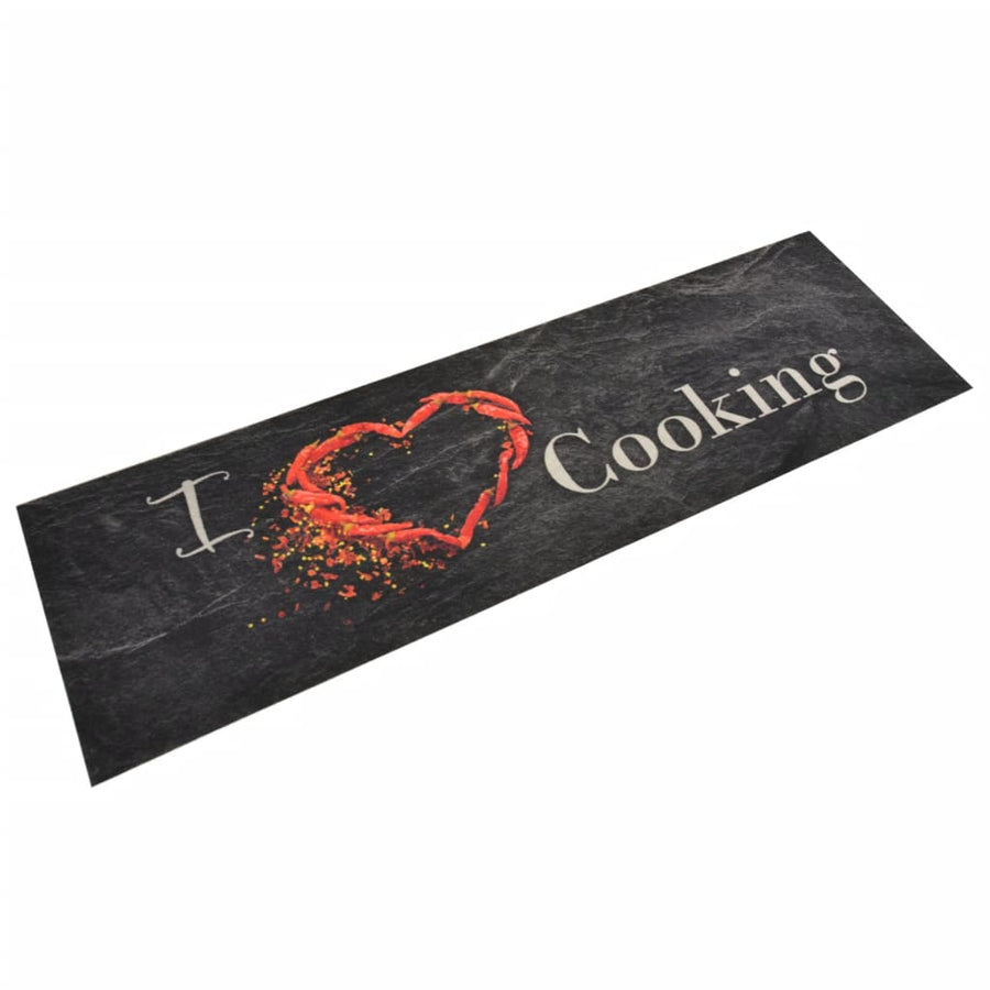 Keukenmat Wasbaar Cooking-Print Fluweel 45 x 150 cm Zwart