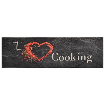 Keukenmat Wasbaar Cooking-Print Fluweel 45 x 150 cm Zwart