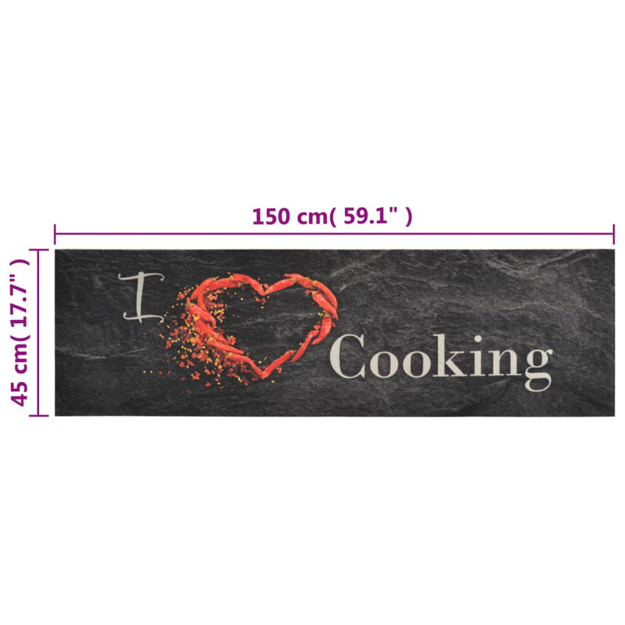 Keukenmat Wasbaar Cooking-Print Fluweel 45 x 150 cm Zwart