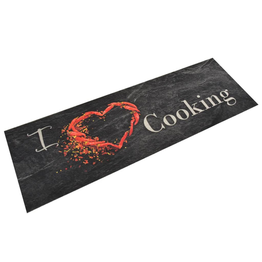 Keukenmat Wasbaar Cooking-Print Fluweel 60 x 180 cm Zwart