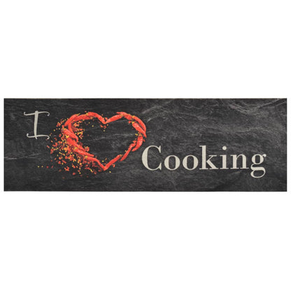Keukenmat Wasbaar Cooking-Print Fluweel 60 x 180 cm Zwart