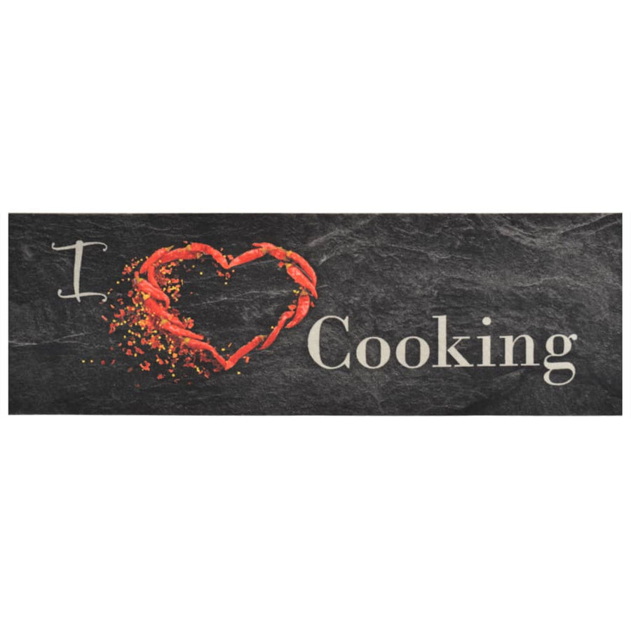 Keukenmat Wasbaar Cooking-Print Fluweel 60 x 180 cm Zwart