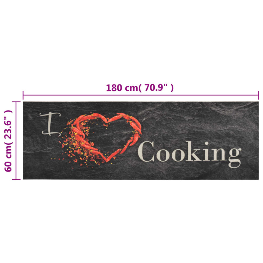 Keukenmat Wasbaar Cooking-Print Fluweel 60 x 180 cm Zwart