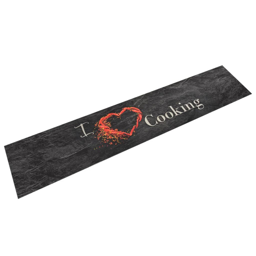 Keukenmat Wasbaar Cooking-Print Fluweel 60 x 300 cm Zwart