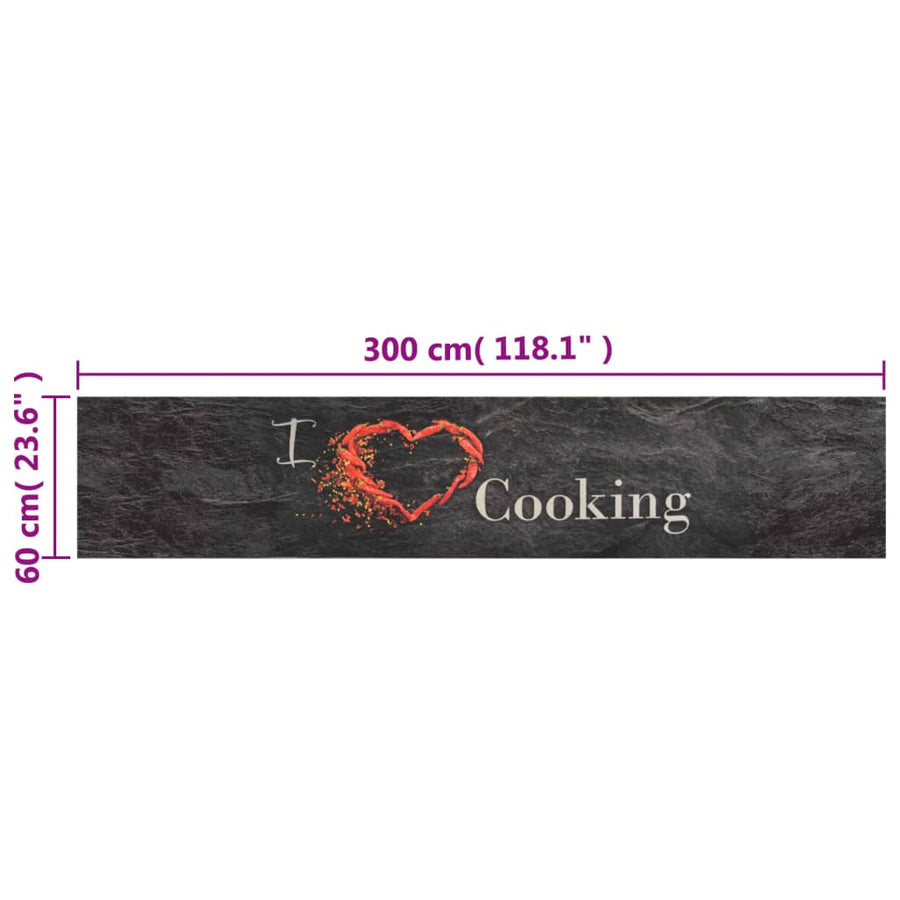 Keukenmat Wasbaar Cooking-Print Fluweel 60 x 300 cm Zwart