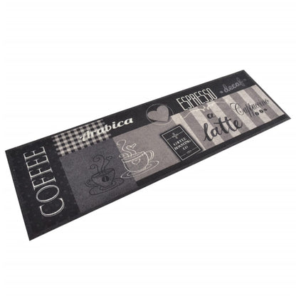Keukenmat Wasbaar Koffieprint Fluweel Zwart 45 x 150 cm Koffiebruin