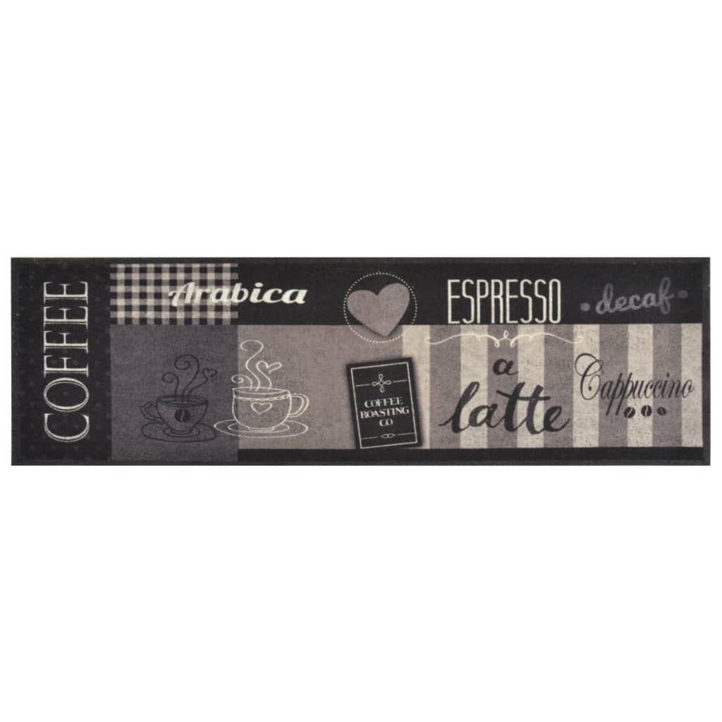 Keukenmat Wasbaar Koffieprint Fluweel Zwart 45 x 150 cm Koffiebruin